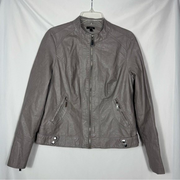 Apt 9 Women's Gray Faux Leather Moto Jacket, Size Large, EUC. Lined. Zippers! - Picture 1 of 16
